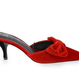 Time and Tru Red Velvet Heels with Bow